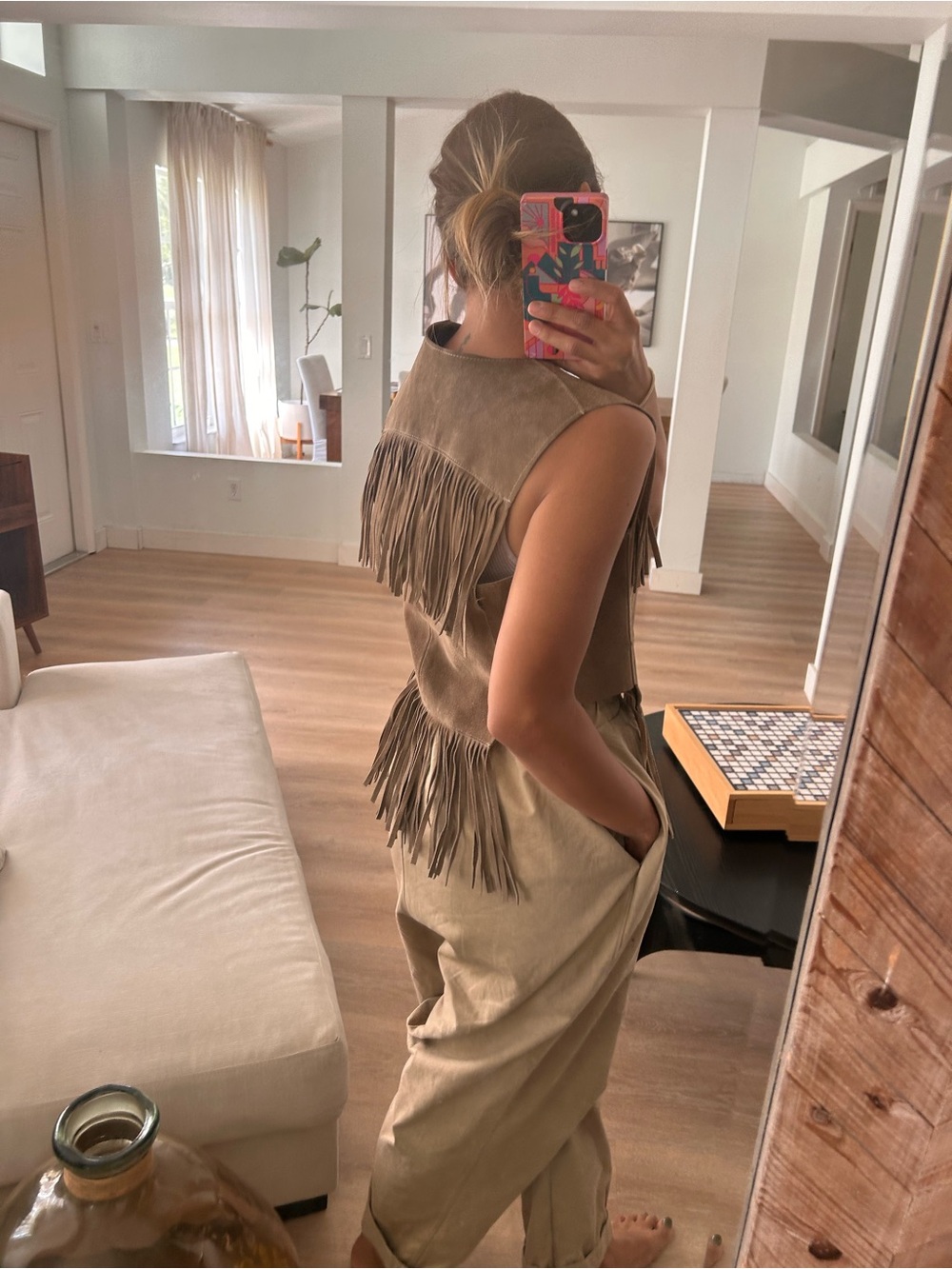 Casual Corner Taupe Suede Fringe Vest - Picture 6 of 6